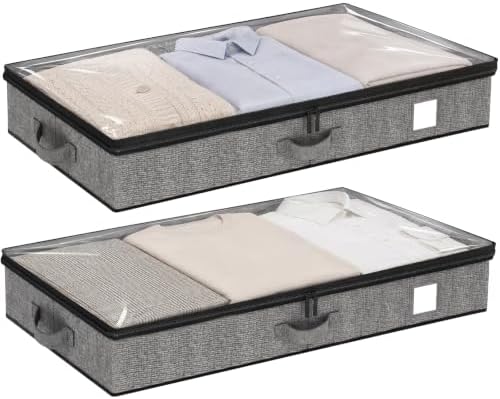 Fixwal Underbed Storage Containers 2 Pack Reinforced Under bed Organizer | Reinforced Sidewalls and Bottom, Low-Profile Design Below 4.5in, for Clothes and Linens, Under-Bed Storage by Fixwal