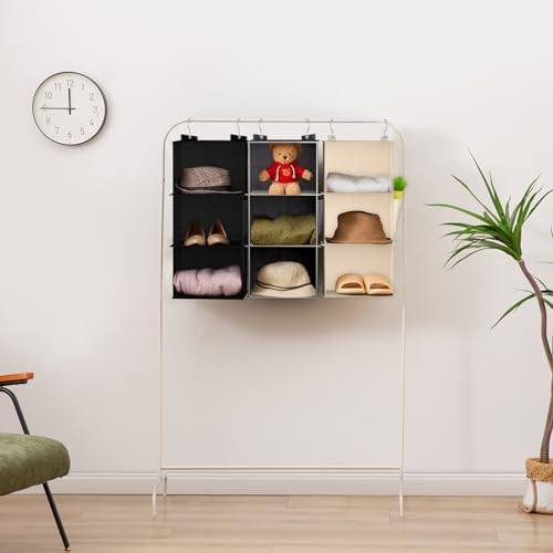 YOUDENOVA Hanging Closet Organizer and Storage for Clothes, 3-Shelf, Black | Locker/RV/Camper Organizer, Side Pocket, Hanging Shelves for Small Closet, Dorm Room Essentials for Guys, Breathable Fabric - Image 4