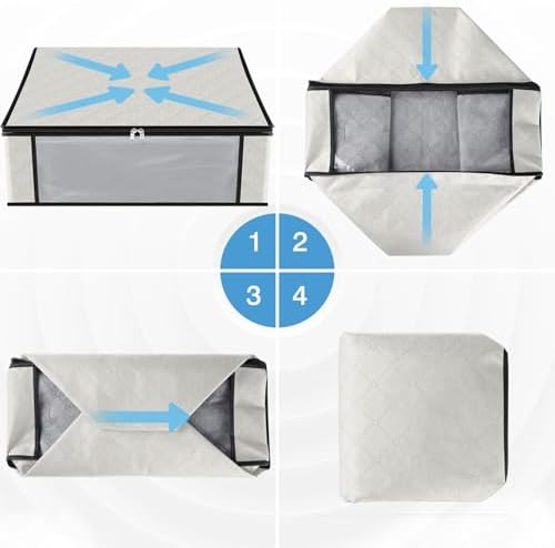 HomeHacks 6-Pack Clothes Organizer Storage Bags, 35L Storage Bins, White | Foldable Storage Box Container with Zippers, Clear Window, Reinforced Handles for Closet, Dorm, Pillows, Bedding, Sweater - Image 3