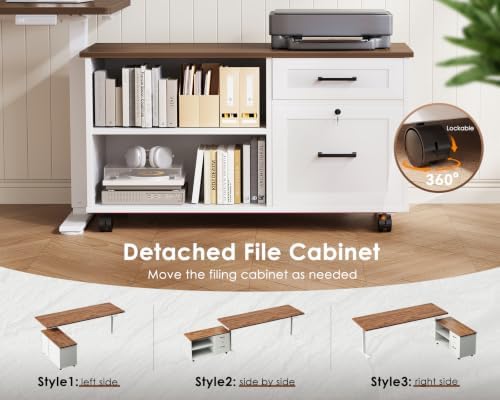 OffiGo 71" L Shaped Electric Standing Desk with Cabinet Sets, Walnut/White - Image 6