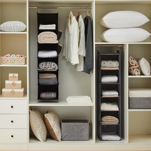 YOUDENOVA Hanging Closet Organizer and Storage, 6-Shelf, Black | Breathable Fabric, 2 Side Pockets, Clothes Organizer, Hanging Shelves, Closet Storage, College Dorm Room Essentials for Guys - Image 4