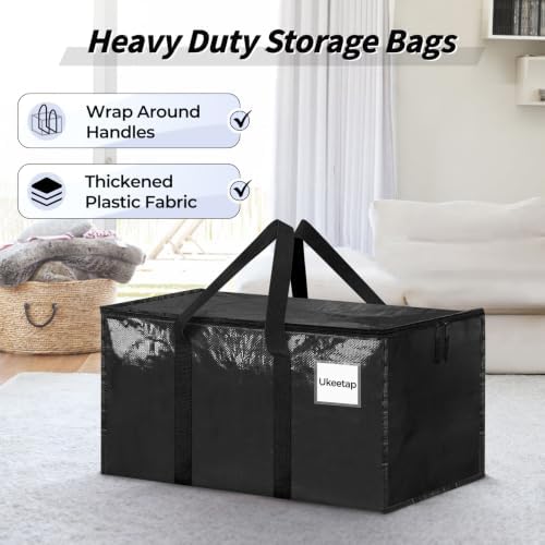 8 Pack Extra Large Clothes Storage Bins with Lids, Moving Bags,Black | Storage Bags with Reinforced Handles & Heavy-Duty Zippers, Moving Boxes Totes for Clothes Packing, Dorms, College Supplies - Image 4