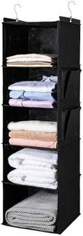 BOOMIBOO Hanging Closet Organize and Shelves,5-Hanging Shelf (Black) | Dorm Room Essentials, Clothes Organizer with 2 Side Pockets, Hanging Shelves for Closet Storage, Breathable Fabric by BOOMIBOO