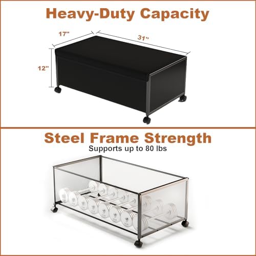 Fokyfok 2Pack Under Bed Storage Containers,12 inch Height,31 inch Long | Under Bed Shoe Storage,Underbed Storage with Wheels,Large Rolling under bed Clothes Storage Drawers,Lid,Dorm Tall,Black - Image 3