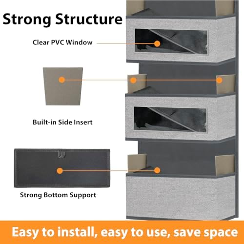 Over The Door Hanging Organizer Storage with 5 Large Pockets,Wall Mount Clear Windows and 2 Widened Metal Hooks for Pantry,Nursery,Diapers,Bathroom,Kitchen,Closet,Dorm - Image 5