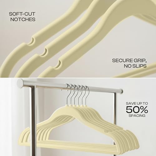 Utopia Home Velvet Hangers 50 Pack - Non-Slip Suit Hangers with 360 Degree Rotatable Hook - for Pants, Coats, Shirts & More (Ivory) | Luxury Non-Slip Slim Pant & Coat Hangers | Strong Space-Saving Clothes Hangers | 360° Swivel Hook - Image 3