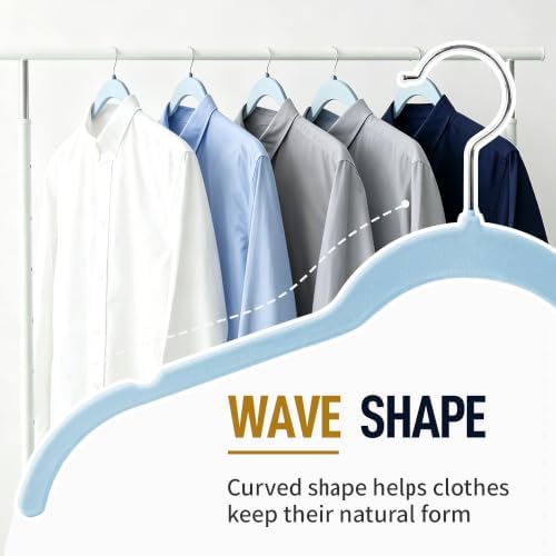 Sishynio Velvet Hangers 30 Pack, Non-Slip Slim Felt Clothes Hangers Blue | Space-Saving Closet Organization; Flocked Surface; 360° Swivel Hooks; For Shirts, Coats, Dresses, Blouses - Image 5