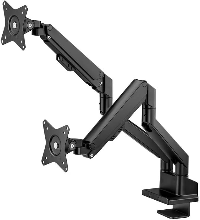 Monoprice Low Profile Dual Monitor Gas Spring Desk Mount - Up to 32in/19.8 lbs Screens, Detachable VESA 100x100/75x75 Plate, 180 Degree Wall Stop, Topside Installation by Monoprice