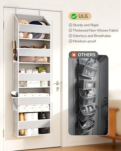 ULG 2-Pack Over-The-Door Organizer 5 Tiers, – Hanging Storage Organizer with 4 Mesh Side Pockets,Space Saving Closet Door Organizer for Clothes, Shoes, Toys, Accessories Light Gray - Image 4