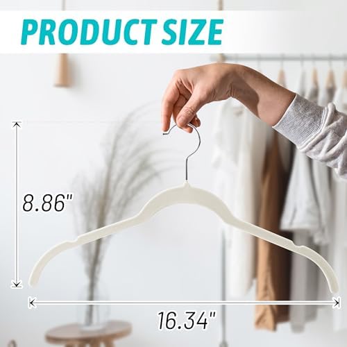 Sishynio Velvet Hangers 30 Pack, Non-Slip Slim Felt Clothes Hangers Beige | Space-Saving Closet Organization; Flocked Surface; 360° Swivel Hooks; For Shirts, Coats, Dresses, Blouses - Image 6