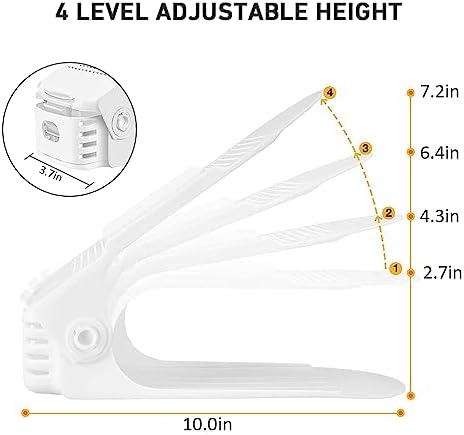 NVGSN Shoe Slots Organizer 40 Pack - Shoe Stackers, Space Savers 50%, 4 Levels Adjustable, Double Layer Holders for Closet, White - Image 3