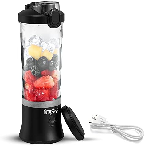 Total Chef Portable Blender - For Smoothies & Protein Shakes, USB Rechargeable Cordless Mini Travel Mixer, Personal Juicer, Ice Crusher, Blender Bottle, Mini Licuadora Portatil, 20oz, Black by TOTALChef