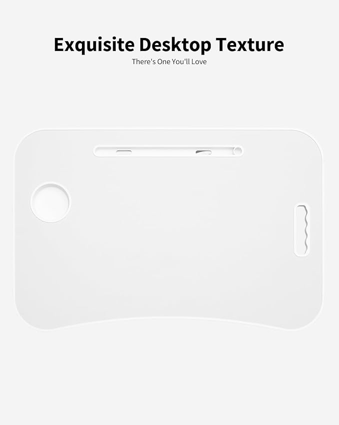 Foldable Lap Desk, Laptop Bed Desk, Portable Lap Table, Laptop Bed Table with Cup Holder & Tablet Slot & Lifting Handle for Working Writing Drawing & Eating - White - Image 6