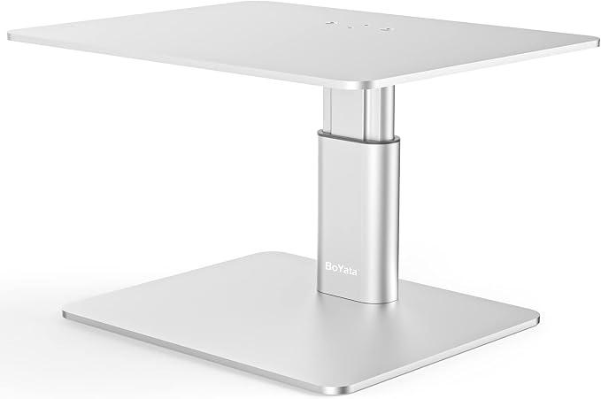 BoYata Monitor Stand, Adjustable Height Metal Desktop Riser, Silver | Height-Adjustable Metal Riser with Open Storage Space Underneath for Monitors, Laptops, iMacs, PCs and TVs by Boyata