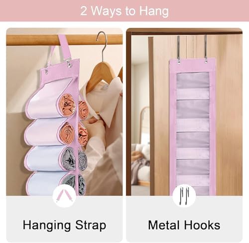 DHSFKBE Legging Organizer Storage, 2PCS T Shirt Organizer, Foldable Hanging Closet Organizer Storage with 26 Roll Independent Compartments for Yoga Pants, Tank Top, Towel, Underwear (Pink) - Image 4