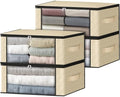 HomeHacks 4-Pack Clothes Organizer Storage Bags, 35L Storage Bins, Beige | Foldable Storage Box Container with Zippers, Clear Window, Reinforced Handles for Closet, Dorm, Pillows, Bedding, Sweater by HomeHacks