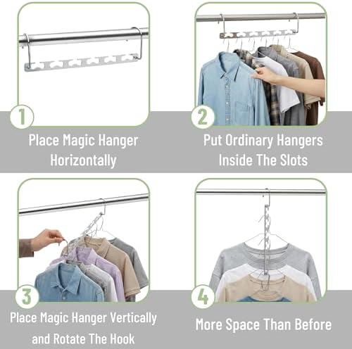 Mr. Pen- Metal Space Saving Hangers for Clothes, 20 Pack, 6 Slots | 360° Rotating Hooks, Metal Hangers, Wardrobe Organizer, Magic Cascading Hanger, Closet Space Saver - Image 5