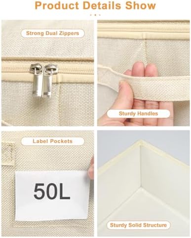 punemi Sturdy Under Bed Wedding Dress Storage Box, 3Pack, Beige | Rigid Sides & Bottom, 50L Large Capacity for Evening Gowns & Heirlooms, Ideal for Closet, Shelf & Cabinet Storage - Image 6