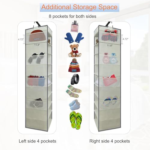 Large-Sized Hanging Shoe Organizer 10-Shelf, Sturdy Hanging Closet Organizer with 8 Side Pockets, Wider Hanging Shelves for Storage Shoes Clothes Jeans Shirts Toys, Beige - Image 6