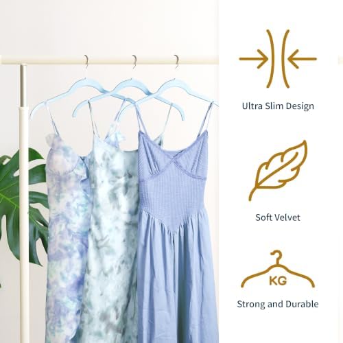 Sishynio Velvet Hangers 50 Pack, Non-Slip Slim Felt Clothes Hangers Blue | Space-Saving Closet Organization; Flocked Surface; 360° Swivel Hooks; For Shirts, Coats, Dresses, Blouses - Image 3