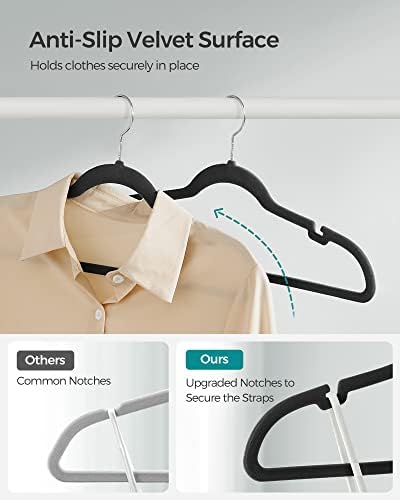 SONGMICS Velvet Hangers 30 Pack, Non-Slip Clothes Hangers, Space-Saving | Suit Hangers with Shoulder Notches, Pants Bar, 360° Swivel Hook, for Closet, Ink Black, BREANNA Collection UCRF029B03 - Image 3