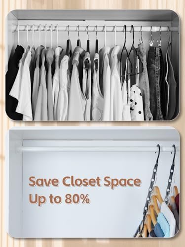 HOUSE DAY Space Saving Hangers 8 Pack, Closet Organizers and Storage | College Dorm Room Essentials with 5 Holes, Multi Hangers in One for Dorm, Apartment Storage Cascading - Black - Image 2
