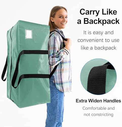 VELVETSURE 12 Pack Heavy Duty Large Moving Bags W/Backpack Straps - Strong Handles & Zippers, Storage Totes For Space Saving, Fold Flat, Alternative to Moving Box and Storage Bin, Teal - Image 4