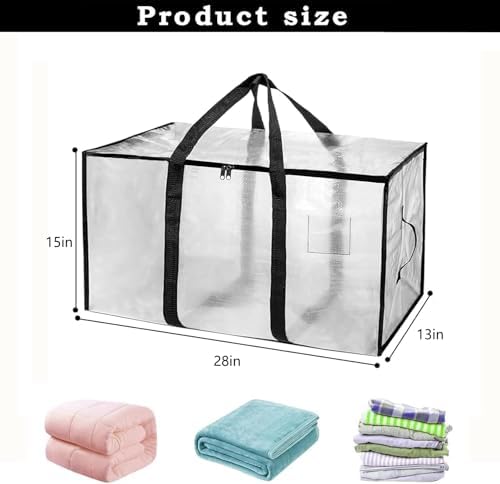 8 Pack-Extra Large Heavy Duty Moving Bags - Waterproof Storage Totes with Handles & Zippers, Foldable for College Dorm, Storage (Clear) - Image 2