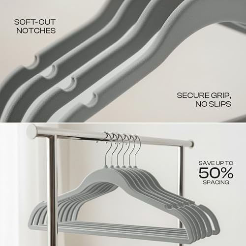 Utopia Home Velvet Hangers 20 Pack, Grey | Luxury Non-Slip Slim Pant & Coat Hangers | Strong Space-Saving Clothes Hangers | 360° Swivel Hook - Image 3