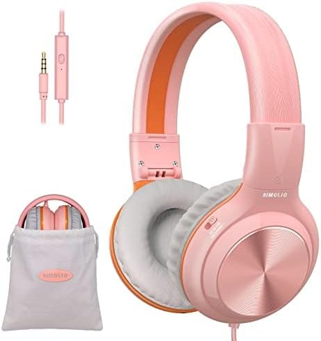 SIMOLIO Manyshare Series- Wired Headphones with Mic & Share Port, Volume Limited, Noise Isolating, Durable Plug in Headphones with Portable Pouch for Kids Girls, School, Travel, Laptop, Tablet (Pink) - Image 8
