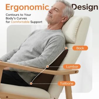 Vekkia Lumbar Support Pillow for Recliner, Ergonomic Back Support for Couch | Backrest Pillow, Improve Posture, Relieve Back Pain for Long Sitting & Elderly, for Armchair & Sofa, Removable Cover,Brown - Image 2