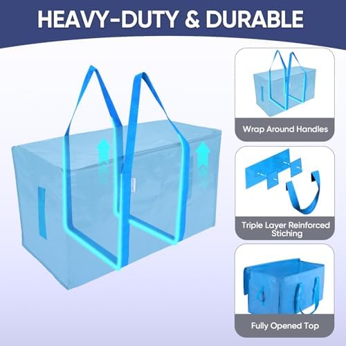 TICONN 6 Pack Extra Large Moving Bags Heavy Duty with Zippers & Carrying Handles, Durable Storage Bags Moving Boxes for Closet Organizers and Storage (6 Pack, Sky Blue) - Image 3