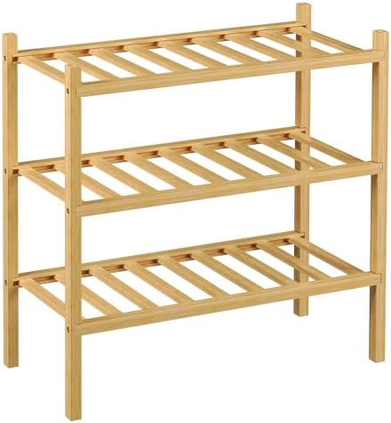 ROMGUAR CRAFT 3-Tier Bamboo Small Shoe Rack, Free Standing Wood Shoe Shelf Storage Organizer for Closet Entryway Stackable (Natural) - Image 7