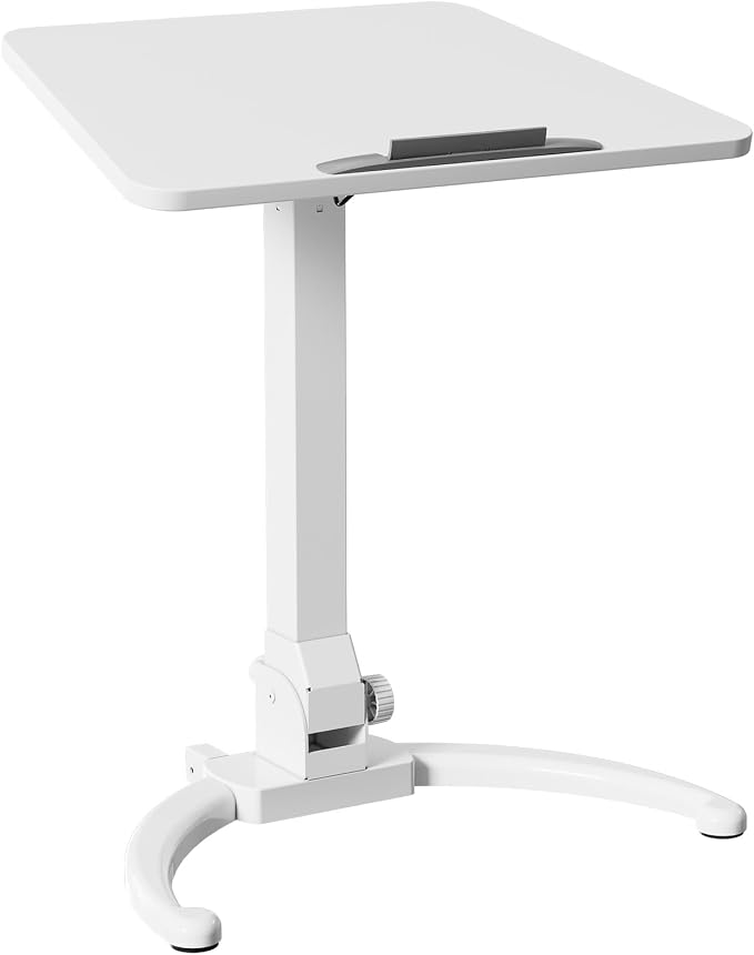 JOY worker Foldable Mobile Standing Desk, Adjustable Portable Desk, White | 90° Tiltable MDF Desktop with Strip, Height Adjustable, Collapsible Low Base with Hidden Wheels, Holds 22lbs, for Home Office - Image 9