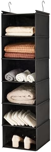 MAX Houser 6 Tier Hanging Closet Organizer with 2 Sturdy Hooks, Black | Dorm Room Essentials with 2 sturdy hooks, foldable lightweight fabric closet storage, space-saving design for Bedroom by MAXHouser