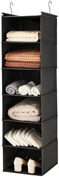 MAX Houser 6 Tier Hanging Closet Organizer with 2 Sturdy Hooks, Black | Dorm Room Essentials with 2 sturdy hooks, foldable lightweight fabric closet storage, space-saving design for Bedroom by MAXHouser