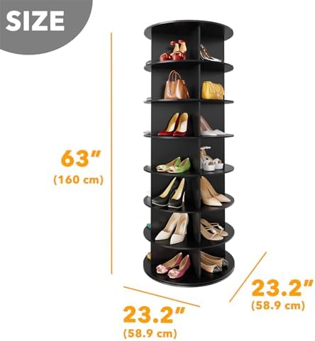 SpaceAid 7 Tier Rotating Shoe Rack Tower, Spinning Shoe Display Lazy Susan, Revolving 360 Shoe Rack Storage Round Carousel, Vertical Handbag Rotate Shoes Closet Organization (7-Tier Black) - Image 2