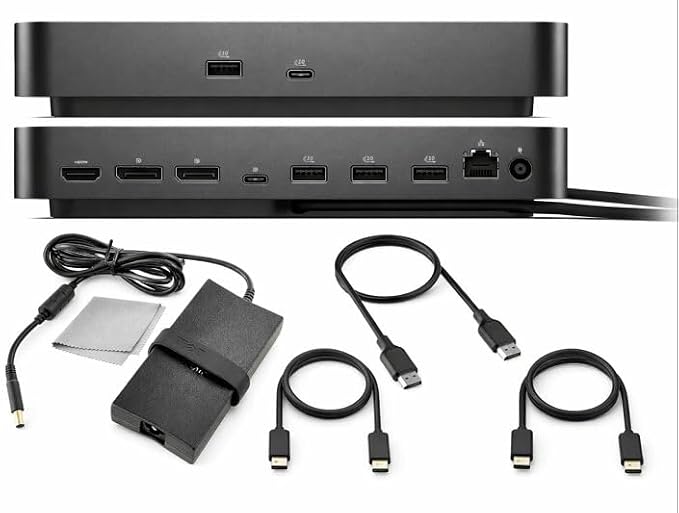 Dell Pro Dock WD25 Universal Docking Station Bundle — USB-C/USB-A Dual Display Dock with 100W Adapter + HDMI Cable + USB-C Cable + DisplayPort Cable + Cleaning Cloth by Dell