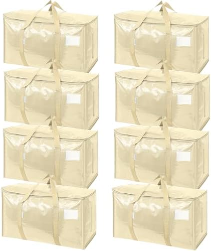 TICONN 8 Pack Extra Large Moving Bags Heavy Duty with Zippers & Carrying Handles, Durable Storage Bags Moving Boxes for Closet Organizers and Storage (8 Pack, Cream) by TICONN