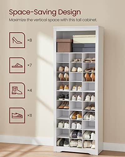 VASAGLE Tall Shoe Storage Cabinet, 10‑Tier, Holds Up to 30 Pairs of Shoes | Vertical Wood Rack, 24.8 x 12.6 x 73.7 inch, for Entryway, Cloud White, HELAN Collection ULBS273T14 - Image 6