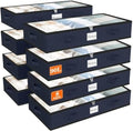 90L Under Bed Storage Containers, Storage Bags, Organizers, 8-Pack, Blue | Foldable, Soft Fabric, Closet Organizers, Reinforced Handle, Label Holder, Clear Window, for Comforters, Clothing, Blankets by Unknown