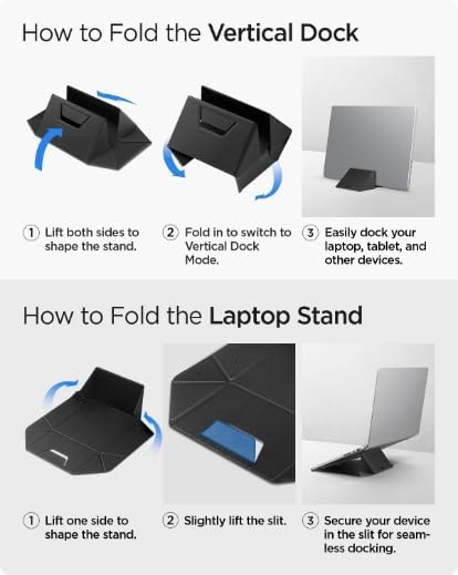 Spigen Slim Fold Portable Vertical Laptop Stand Dock Foldable Ergonomic Angle Lift Anti-Slip Compatible with MacBook Neo, MacBook Air, MacBook Pro 11"-16" and More - Black (LD201-S9) - Image 6