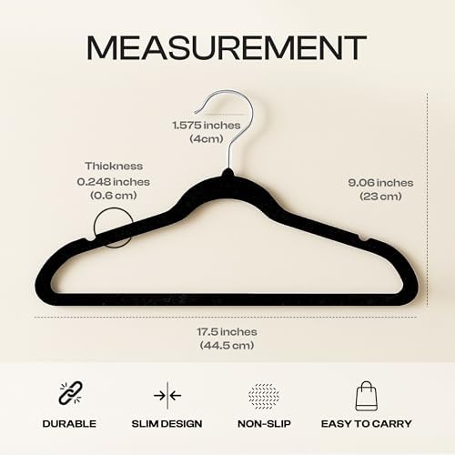 Utopia Home Velvet Hangers, Black, 150 Pack | Luxury Non-Slip Slim Pant & Coat Hangers | Strong Space-Saving Clothes Hangers | 360° Swivel Hook - Image 2