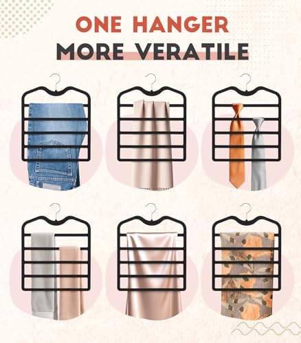Pants Hangers Space Saving,5 Pack Velvet Short Neck Pants Hangers,5 Tier Space Saving Velvet Hanger,Closet Organizers and Storage Dorm Room Essentials for College Students Girls Guys Holds Pant,Jean - Image 4