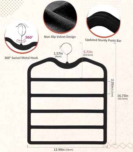 Pants Hangers Space Saving,5 Pack Velvet Short Neck Pants Hangers,5 Tier Space Saving Velvet Hanger,Closet Organizers and Storage Dorm Room Essentials for College Students Girls Guys Holds Pant,Jean - Image 6
