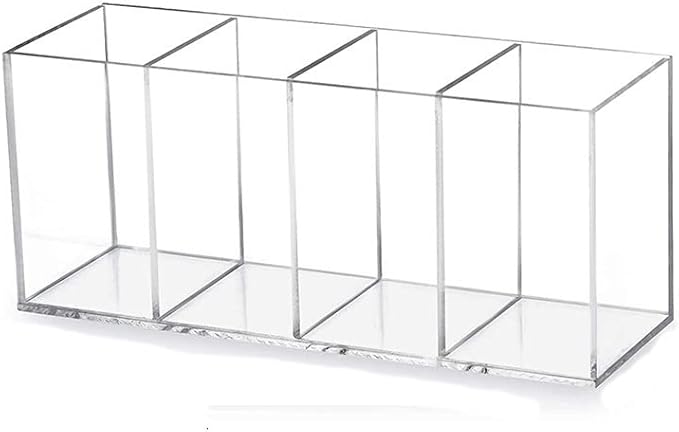 HSYMQ Acrylic Pen Holder 4 Compartments Clear Pencil Holder Organizer Makeup Brush Holder by HSYMQ
