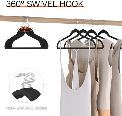 Black Velvet Hangers 60 Pack, Slim Space Saving Suit Hangers for Closet Organizer, Rotating Silver Hook, Non Slip Clothes Felt Hanger Heavy Duty for Coat,Shirt, Pants, Camisole, Dress - Image 6