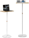 Small Laptop Standing Desk, 18“H - 46”H Adjustable Height Pedestal Side Table with Wooden Top, Portable Tall End Table, Stand-Up Desk for Bedside, Couch, Sofa, Living Room, Bedroom, Home Office, White by Rykho