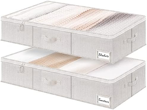 StorageWorks 7 Inch Low Profile Under Bed Storage Containers with Clear Lid | Reinforced Structure, Resists Sagging, Handles & Label Holder, Foldable Stackable Closet Storage for Clothes, Blankets, Toys by StorageWorks