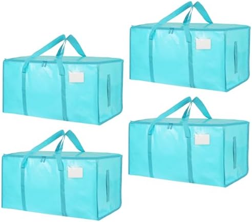 4 Pack-Extra Large Heavy Duty Moving Bags - Waterproof Storage Totes with Handles & Zippers, Foldable for College Dorm, Storage (lake blue) by Unknown